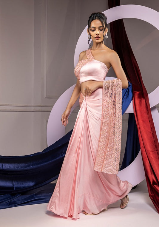 Pastel curve drape skirt set