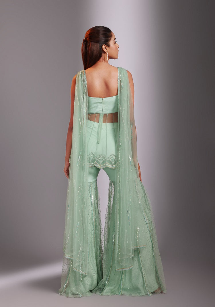 Coral drape peplum set