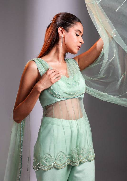 Coral drape peplum set