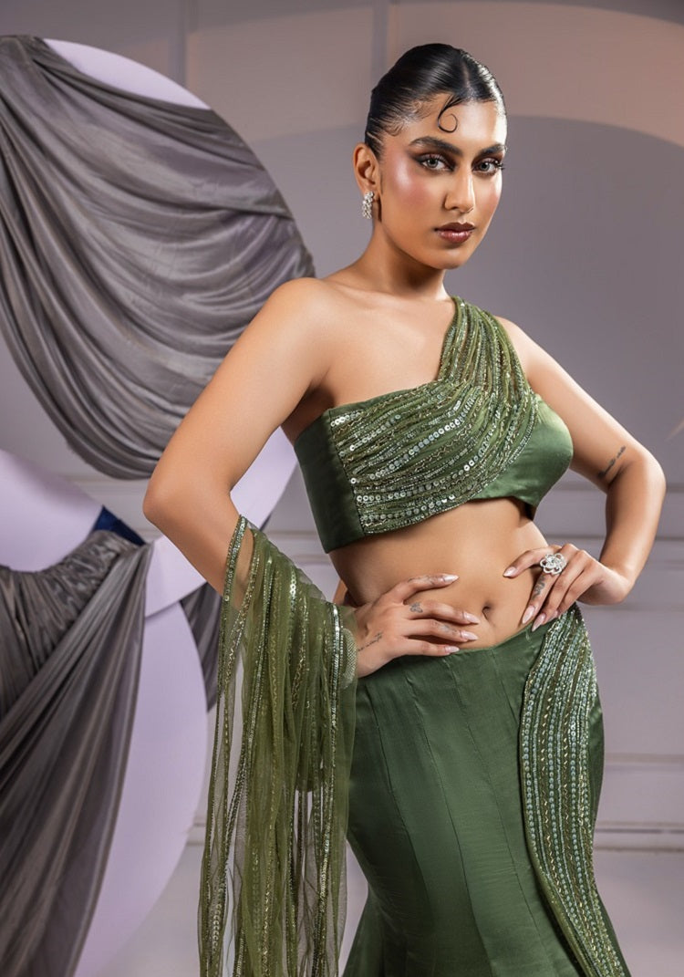 Asymmetric mermaid lehenga