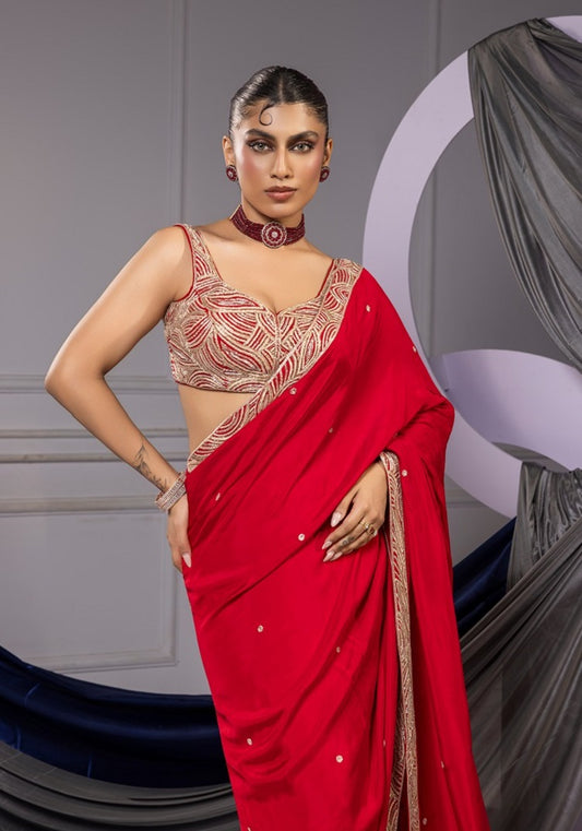 Crimson red - saree set