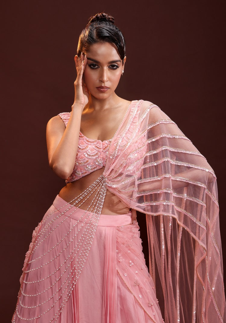 Glamorous drape lehenga saree set