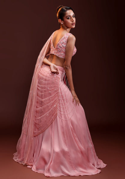 Glamorous drape lehenga saree set