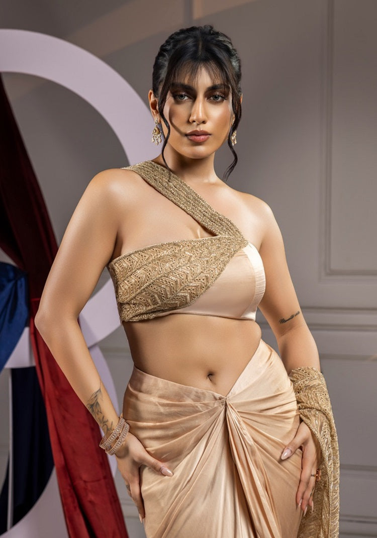 Golden curve drape skirt set
