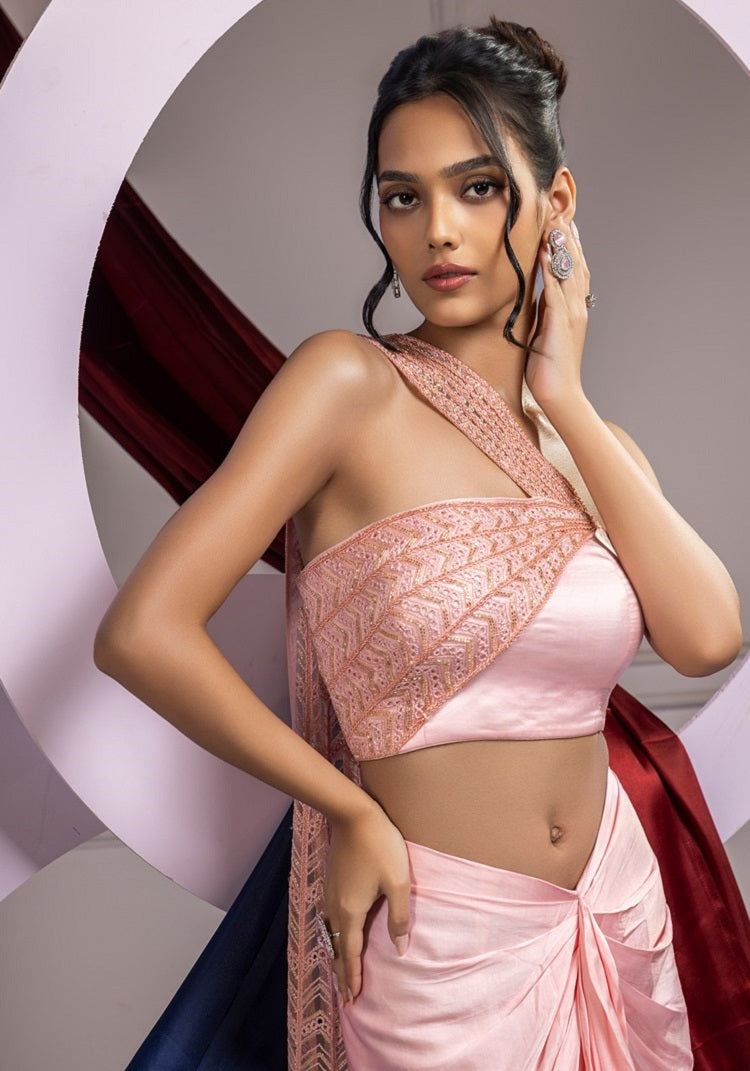 Pastel curve drape skirt set