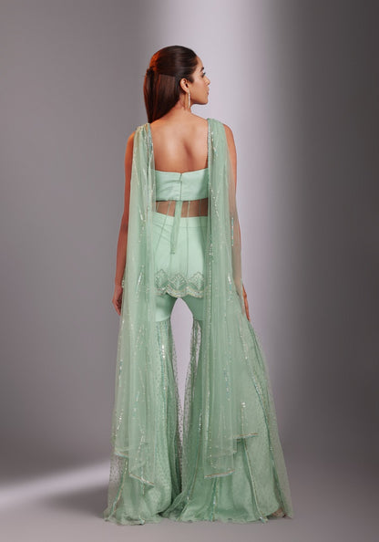 Coral drape peplum set