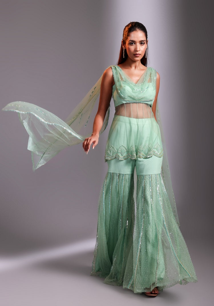 Coral drape peplum set