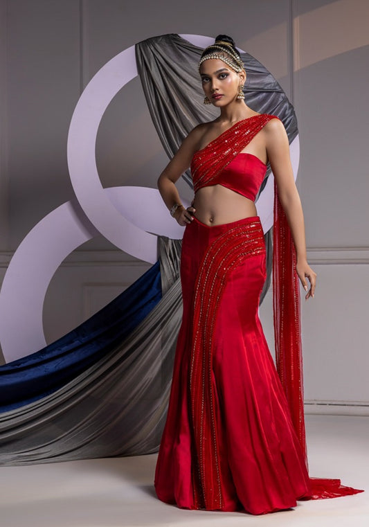 Asymmetric mermaid lehenga