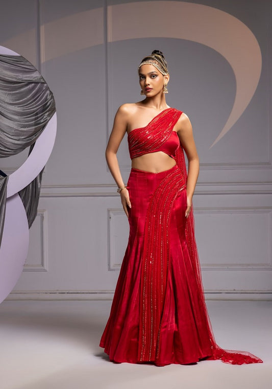 Asymmetric mermaid lehenga