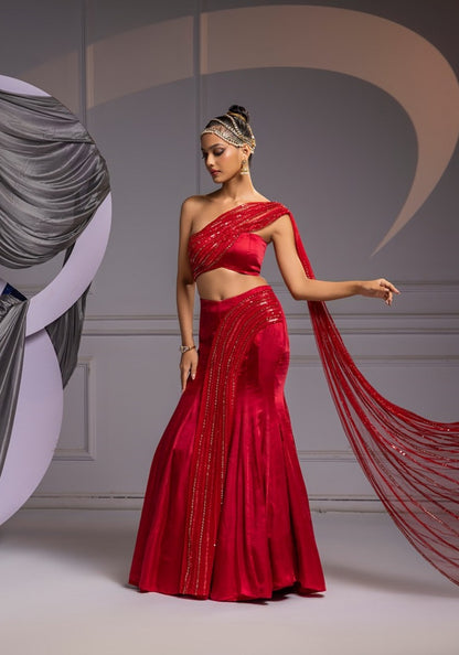 Asymmetric mermaid lehenga