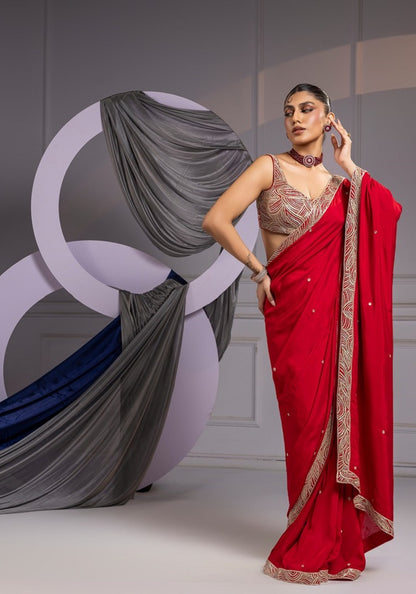 Crimson red - saree set