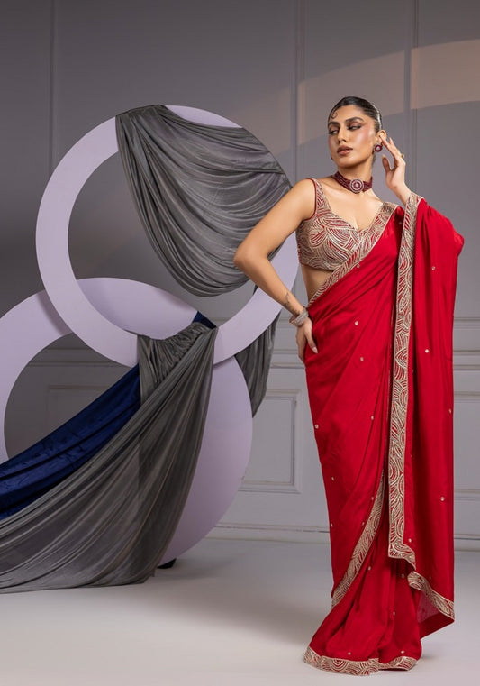 Crimson red - saree set