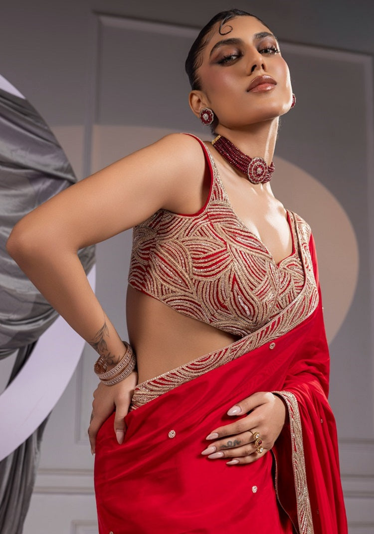 Crimson red - saree set