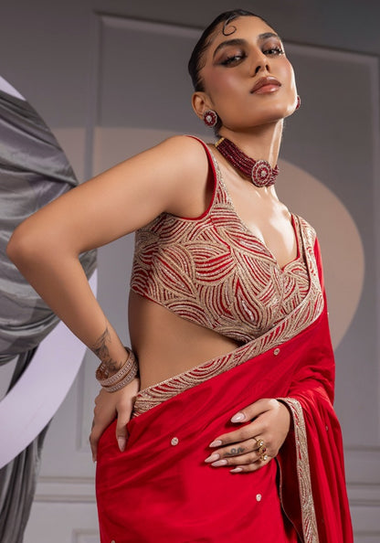Crimson red - saree set