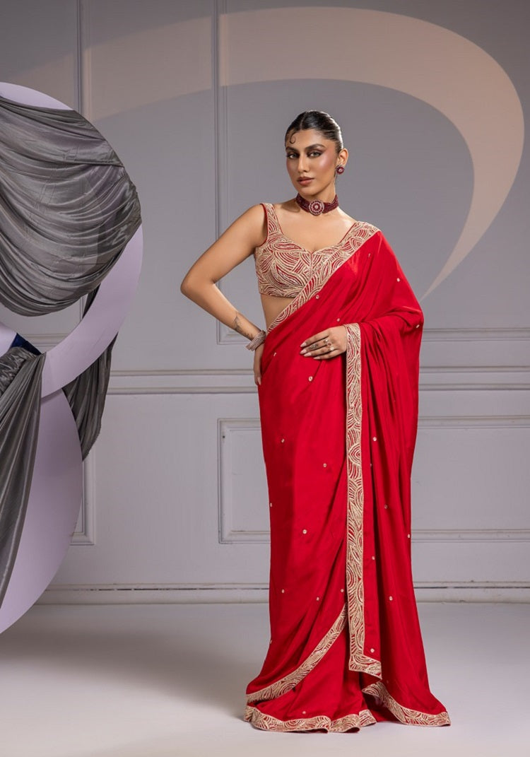 Crimson red - saree set